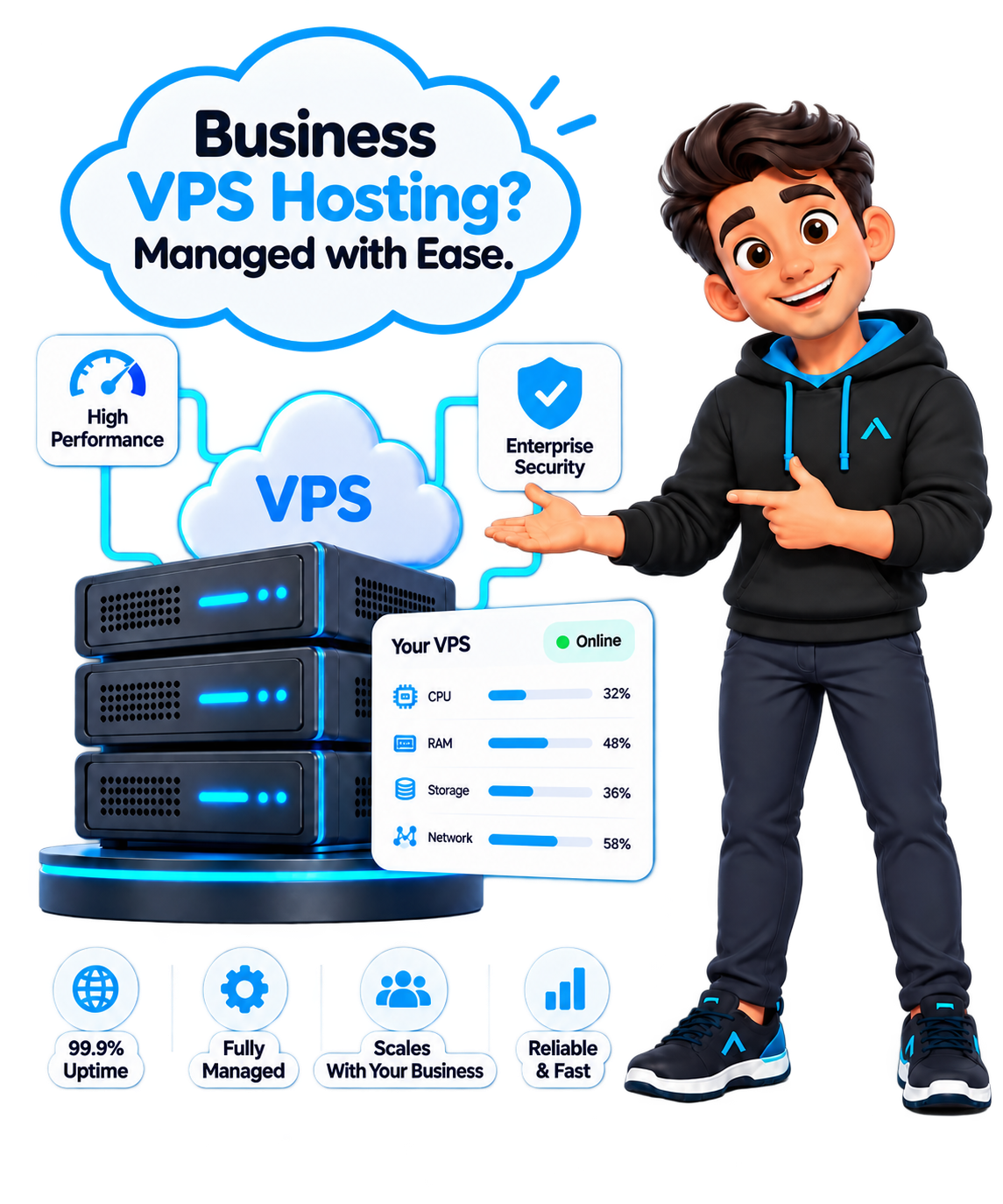 Business VPS hosting with managed high-performance servers